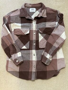 Zara Kids Brown & Cream Plaid Button-Down Shirt sz. 13/14